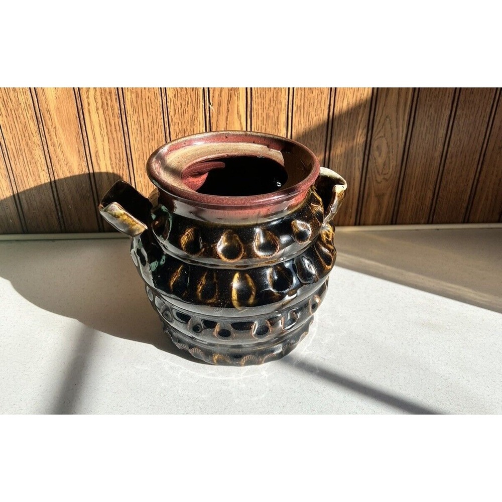Vintage Handcrafted Art Pottery Glazed Brown Grannycore Pot Vase
